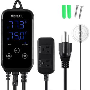 Digital Temperature Controller 2-Stage Outlet Thermostat Heating and Cooling Mode Carboy Homebrew Fermenter Greenhouse Terrarium 110V 10A (S10B-B)