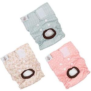 CuteBone Dog Diapers Female Washable Small Medium Large 3 Pack Reusable Doggie Diapers Puppy Period Pants for Doggy Heat Cycle Peeing D16S Size S, Leaf