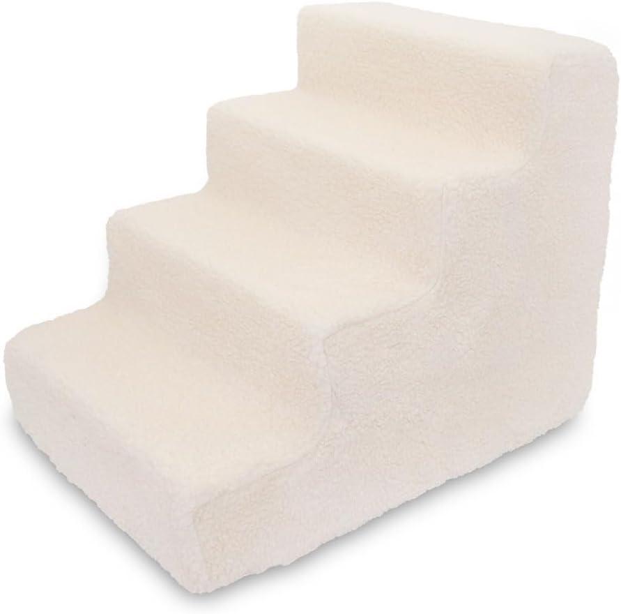 Best Pet Supplies Dog Stairs & Steps - Foam Steps for Small Dogs & Cats, Non-Slip Indoor Balanced Pet Step Support, Dog Ramp, No Assembly, Lambswool, 4-Step (18-inch Height)