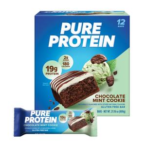 Pure Protein Chocolate Mint Cookie Protein Bars 20g Protein, 3g Sugar, 190 Calories (12 count) Low Sugar* High Protein Snack - Gluten Free - Perfect for a Healthy Snack (EXP 02/19/25)