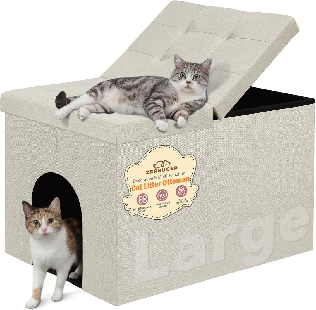 Cat Litter Box Enclosure Furniture for Odor Control, Hidden Cabinet
Cat Litter Box Furniture Ottoman with Flip-Up Lid,Cats Litter Box Bench with Storage Space, Dog Proof (Cream, Large)
