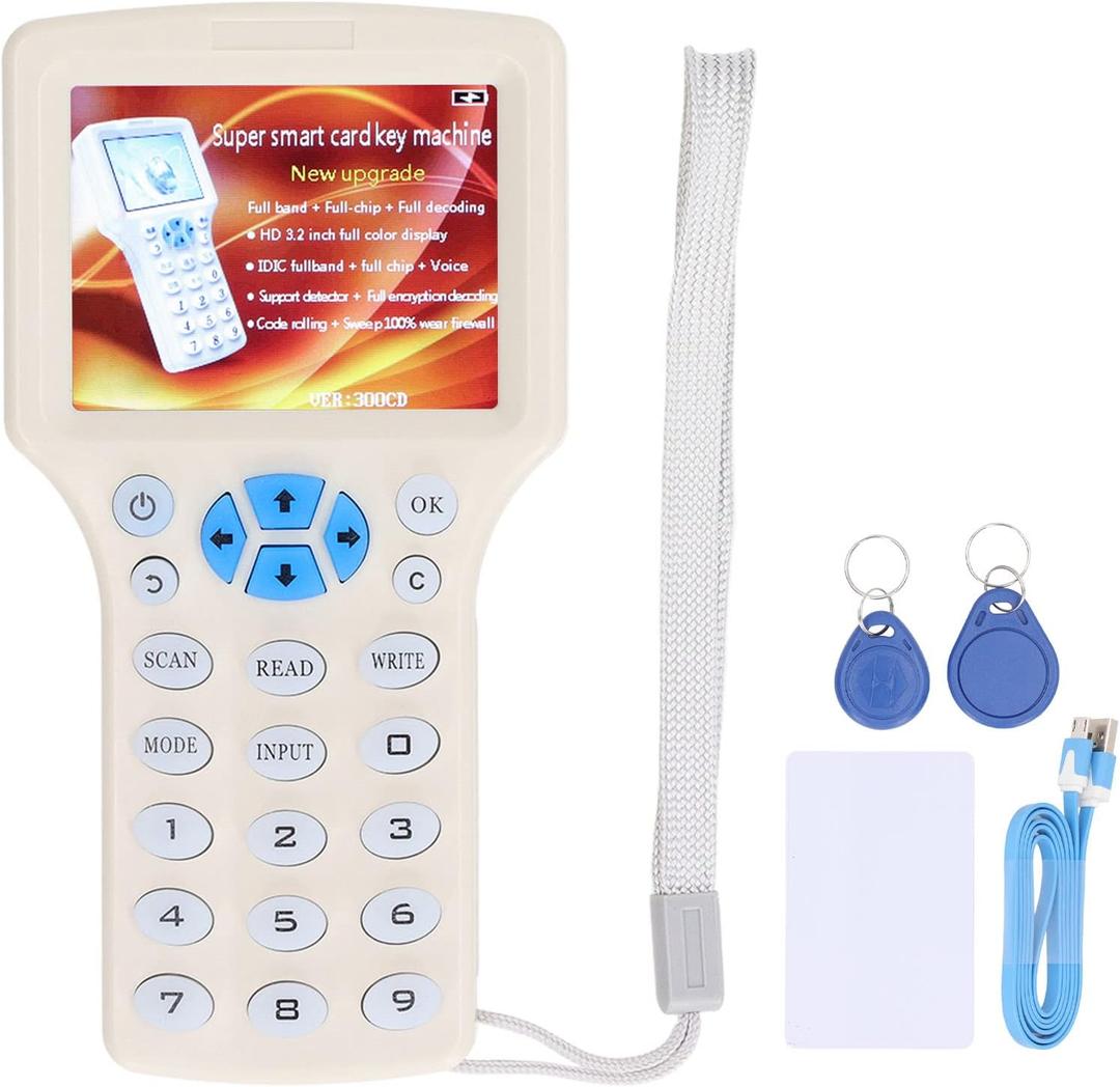 NFC RFID Card Reader Copier Writer Duplicator, 10 Frequency, for IC ID Cards and All 125kHz Cards, 10Pcs T5577 Cards, T5577 Key Fobs and UID Key Fobs