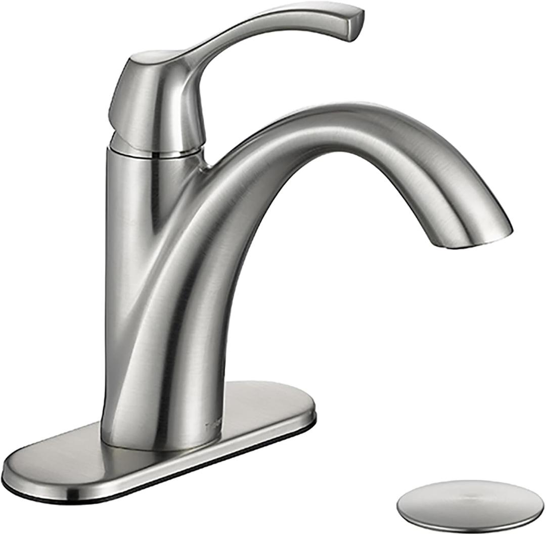 TimeArrow Brushed Nickel 1-Handle Single Hole Bathroom Faucet, 3-Hole Deck Plate, Pop-Up Drain and Water Supply Lines Included, TAF206-BN