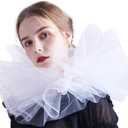 BLESSUME Victorian Retro Mesh Neck Ruff Ruffle Collar Layered Clown Neck Collar (White)
