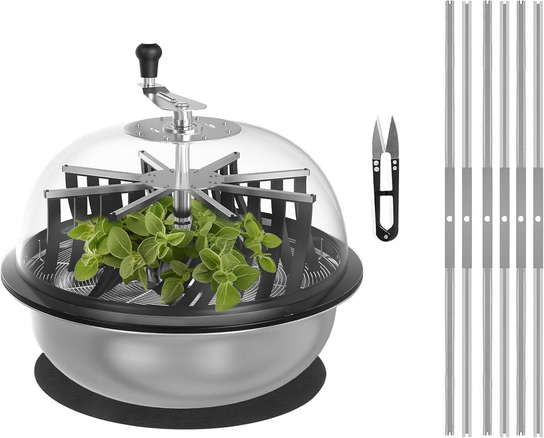 19 inch Bud Leaf Bowl Trimmer, Twisted Spin Cut for Flowers and Plants with 6 Sharp Stainless Steel Blades, Clear Visibility Dome, 6.5" Gardening Pruner Included