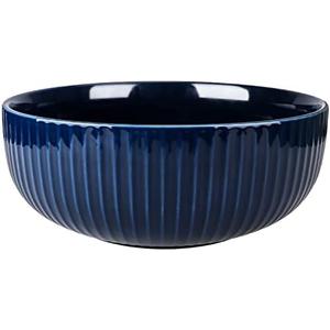 UUEMB Extra Large Salad Bowl, 2800ml Ceramic Fruit Bowl, Stylish Navy Blue Bowl Round Vertical Stripe, Soup Bowl, Serving Bowl for Salad, Fruit, Noodle, Soup(23.5x8.8cm, 95oz)