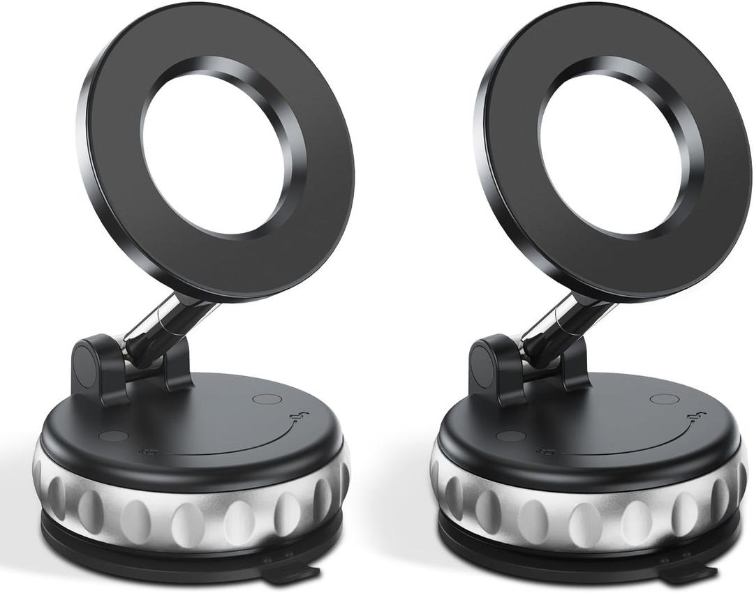 2-Pack Vacuum Suction Magnetic Phone Holder for Car Dashboard, Windshield - Hands-Free Strong Grip Mount with 360 Rotation for iPhone & Android Phones
