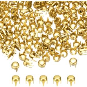 PATIKIL 2mm Round Dome Rivet, 180 Pcs Metal 4 Claw Spike Spot Stud Punk Rock Rivet Nailhead for DIY Leather Crafting for Decor Repair Clothing Belts Bags Shoes, Gold Tone