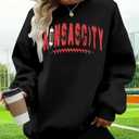 SFHFY Football Sweatshirt Women: Oversized Game Day Lightweight Shirt Football Team Fan Pullover Rugby Top (Black, L)