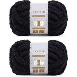 Crafted By Catherine Chunky Chenille Yarn - 2 Pack (8 oz / 227 g, 31.7 Yards Each Skein), Black, Gauge 7 Jumbo