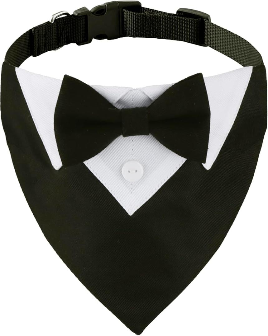 ADOGGYGO Formal Dog Tuxedo, Wedding Dog Collar with Bow Tie, Adjustable Pet Wedding Collar Bandana for Small Medium Large Dogs (Small, Black)