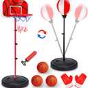2 in 1 Adjustable Kids Basketball Hoop and Punching Bag with Stand for Kids, Toys Gifts for Boys Age 3 4 5 6 7 8 9 10+, Toddler Basketball Hoop and Boxing Bag Set Toy for Outdoor Indoor Sports Games