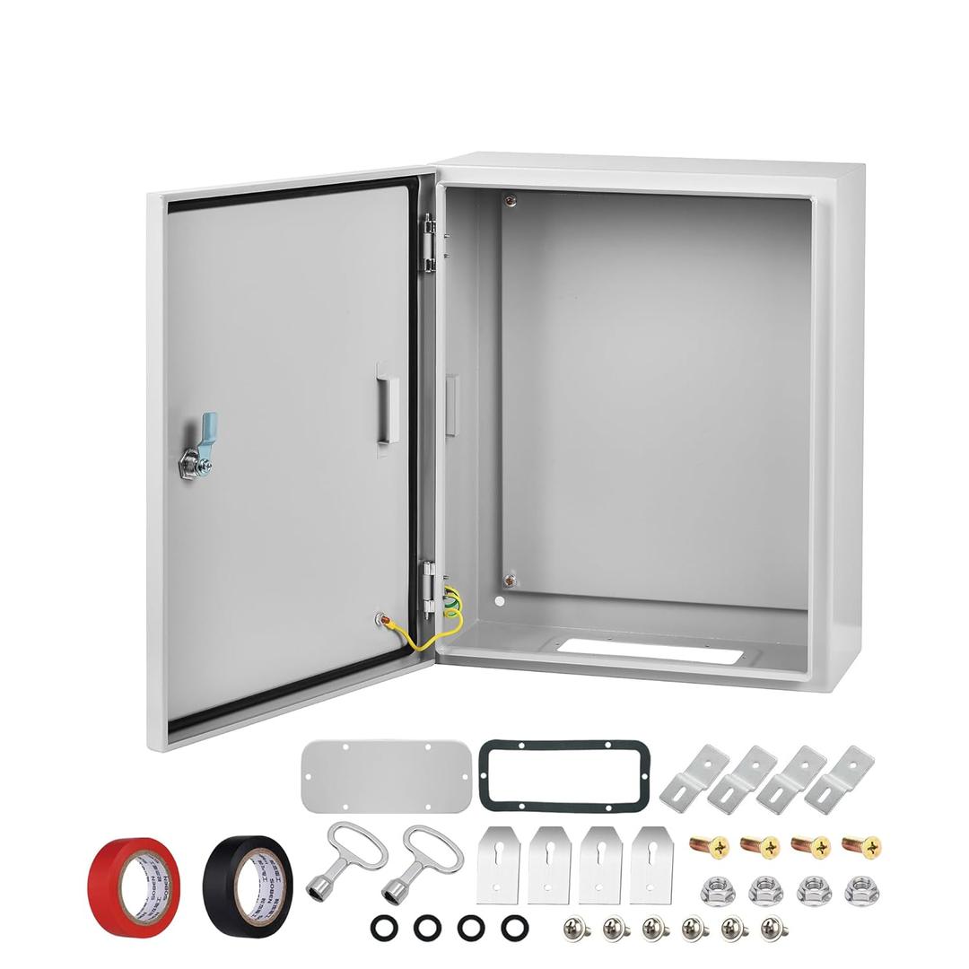 Steel Electrical Junction Box, 12 x 10 x 6 Waterproof & Dustproof Electrical Enclosure, Outdoor & Indoor Universal Project Box with Lock & Mounting Plate (Grey)