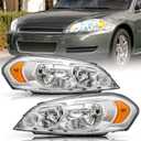 Fits For 2006-2013 Chevy Impala / 06 07 Chevy Monte Carlo / 14 15 16 Chevrolet Impala Limited Headlight Assembly OE Style Replacement Driver & Passenger Side Chrome Housing (w/o Bulbs, Chrome Housing Clear Lens Amber Reflector)