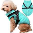 Dog Jacket with Harness,Fleece Lined Warm Puppy Coat for Winter,Soft Windproof Small Dog Vest,Bluegreen XS