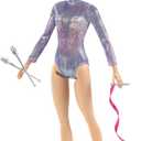 Barbie Rhythmic Gymnast Blonde Doll (12-in/30.40-cm) with Colorful Metallic Leotard, 2 Clubs & Ribbon Accessory, Great Gift for Ages 3 Years Old & Up