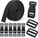 Buckle & Strap Kit - 6 Yards 1 Inch Wide Polyester Webbing Stronger Than Nylon, 6 Plastic Quick Release Buckles & 12 Triglide Clips, Adjustable Extender Straps for Backpack, Dog Collar, Fanny Pack