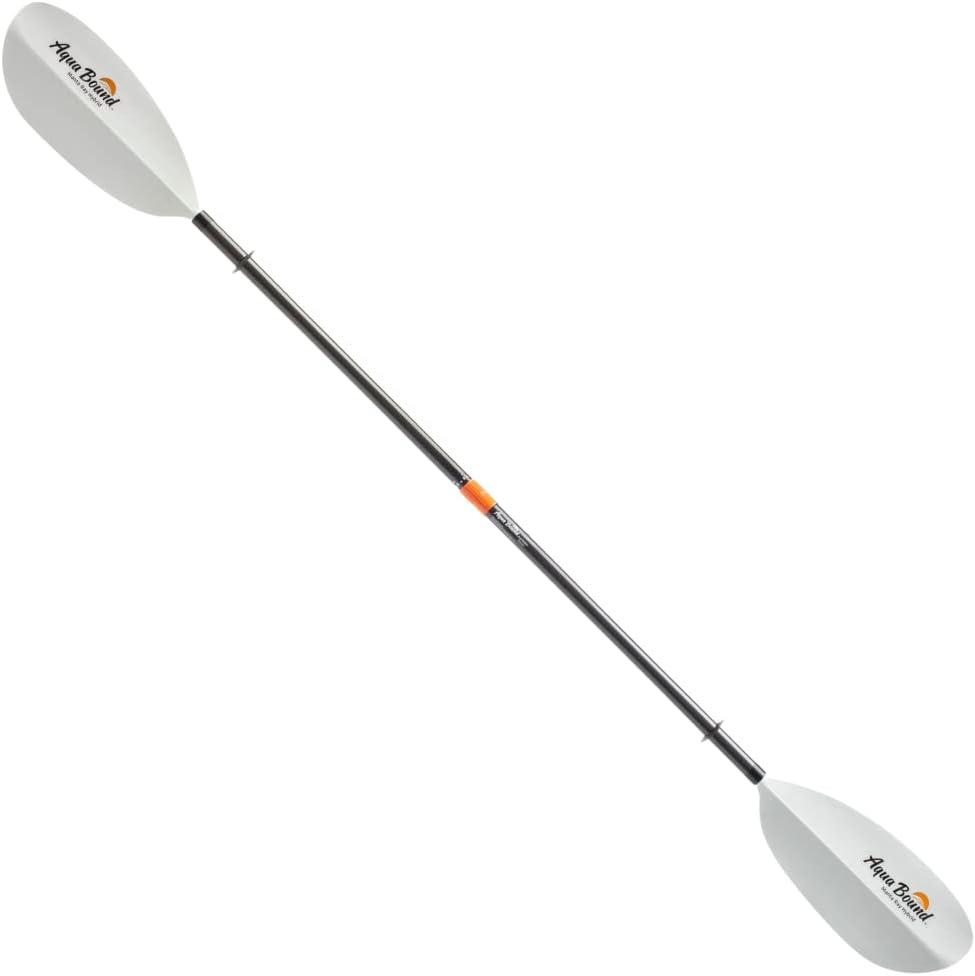 AQUA BOUND Manta Ray Hybrid 2-Piece Posi-Lok Kayak Paddle - Carbon Shaft, Fiberglass-Reinforced Nylon Blades with Dihedral Design, Adjustable Offset, High-Angle Performance (White)