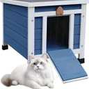 Rockever Outdoor Cat House,Outdoor cat Houses for Feral Cats Weatherproof Rabbit Hutch Small, Wooden Small Pet House and Habitats-Blue