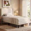 OLIXIS Twin Bed Frame with Headboard, Wood Bed Frame | Easy Assembly, Bed Frame With Headboard, Solid Wood & Strong Wooden Slats, No Box Spring Needed, Noise-Free, White