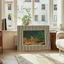 Vintage Desert Night Canvas Wall Art Eclectic Western Desert Landscape Picture Wall Decor Creamy White and Dark Green Striped Poster Maximalist Postcard Painting Print Artwork for Living Room Bedroom