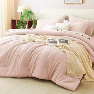 CozyLux Twin Comforter Set Blush Pink, 5 Pieces Bed in a Bag Twin Comforter Set with Sheets, All Season Bed Sets with Down Alternative Comforter, Fitted Sheet, Flat Sheet, Pillow Sham and Pillowcase