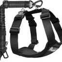 Pawaboo Dog Seat Belt Harness for Car, Dog Car Harness Seatbelt with Double Clips, Adjustable Breathable Pet Vest & Dogs Safety Tether with Elastic Bungee for Small Medium Large Pet, L, Black