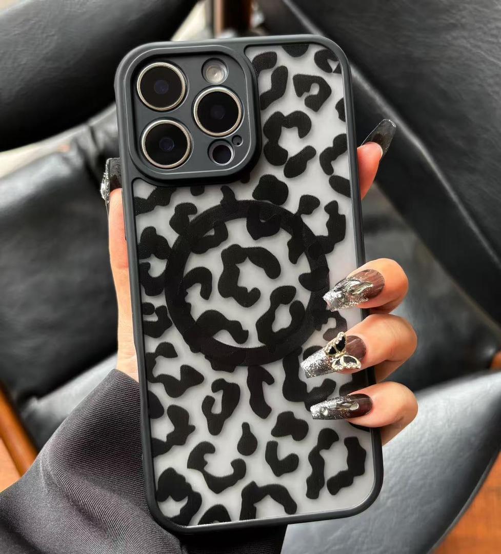 Case for iPhone 15 Plus [Compatible with MagSafe] Aesthetic Black Leopard Cute Design for Women Girls | Soft TPU Bumper Hard PC Back Translucent Matte Protective Slim Magnetic Phone Cover