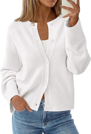 KIRUNDO Cardigan Sweaters for Women Fall Trendy Long Sleeve Chunky Knit Button Up Oversized Winter Jacket Casual Outwear (Small,White)