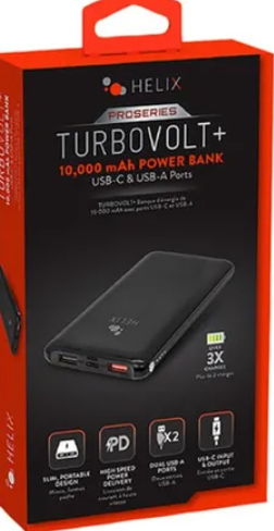 HELIX TurboVolt+ 10,000 mAh Power Bank USB-C & USB-A Ports HELIX TurboVolt+ 10,000 mAh Power Bank USB-C & USB-A Ports