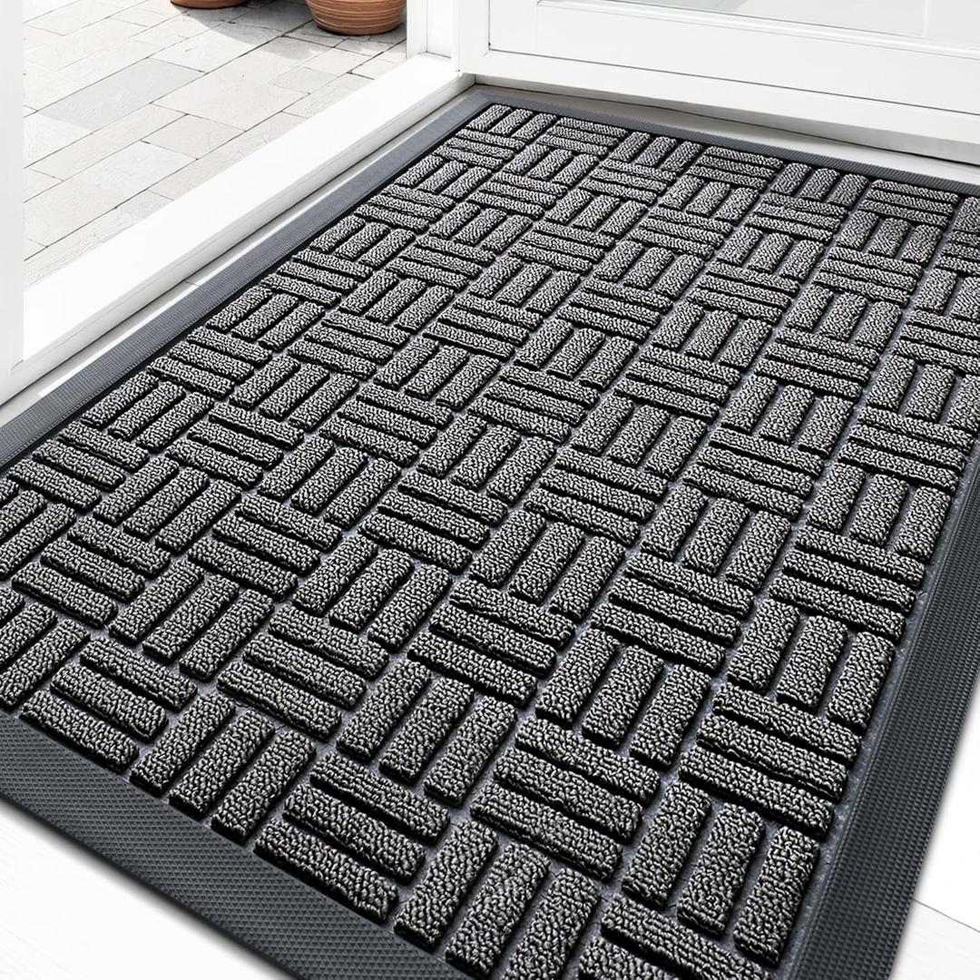 OLANLY Front Door Mat Outside Entrance 35x23, Absorbent, Heavy Duty Sturdy Natural Rubber Doormat Indoor Outdoor, Stain and Fade Resistant, Non-Slip Backing Low Profile Floor Mat for Entryway, Grey