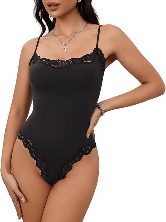 Lace Body Suit Square Neck Tops for Women Sleeveless Spaghetti Strap Tank Top Bodysuits for Women Sexy Jumpsuit, Size: XS