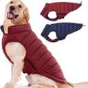 Lelepet Reversible Dog Coat Waterproof Dog Jacket Windproof Puffer Vest for Winter Warm Lightweight Coats for Medium Dogs Adjustbale Hook & Loop Pet Apparel with Leash Hole, French Bulldog, Wine Red L