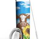 Sunflower Cow Tumbler-Cow Gifts for Women -Insulated Cute Cow Cup, Skinny Tumbler, Coffee Travel Mug, Water Bottle- Birthday Sunflower Gifts for Women Mom- Cow Print Stuff, Decor(20 Oz)