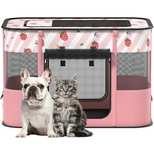 Dog and CAT pop Play Pen,Pets Houses for Dogs and Cats,Indoor&Outdoor Exercise Pen Dog Tent Puppy Playground Large (L, Pink)