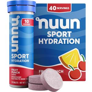 Nuun Sport Electrolyte Tablets with Magnesium, Calcium, Potassium, Chloride & Sodium, Gluten Free & Vegan, Fruit Punch, 4 Pack (40 Servings Total) Best By: 01/2026