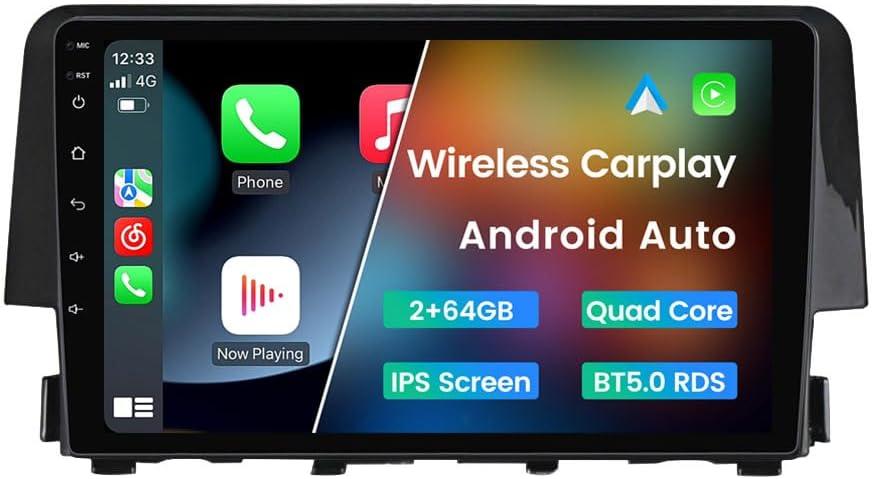 Android 13 Car Radio Stereo for Honda Civic 2016-2021, Biorunn 9 Inch GPS Wireless Wired Car-Play Android Auto IPS Touch Screen Navigation WiFi FM RDS Head Unit Player 2GB RAM 64GB ROM