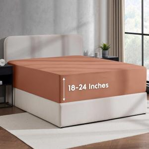Nestl Rust Extra Deep Pocket Fitted Sheet Queen, Hotel Luxury Queen Fitted Sheet Only Easily Fits 18 to 24 Inch Mattress, Super Soft, Wrinkle-Free, and Breathable Bottom Sheets with Corner Straps