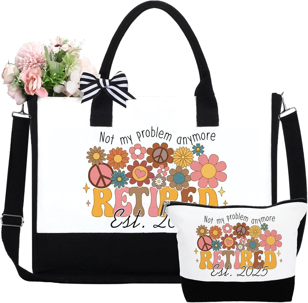Abbylike Retirement Gifts Tote Bag for Women 2025 Vintage Groovy Retirement Women Farewell Going Away Gifts for Coworker Teacher Nurses Boss Friends Mom Grandma Retirees
