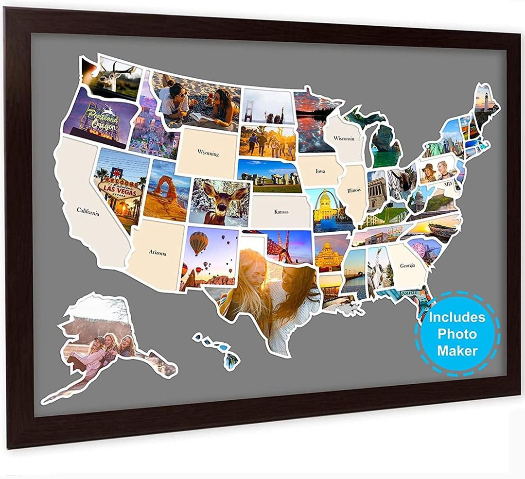 USA Photo Map - 50 States Travel Map 24 x 36 in, Includes Photo Maker, Idea Gift for Lovers Couples Adventurers, United States Weve Visited Vocation Travel Tracker Wall Dcor (Frame NOT Included)