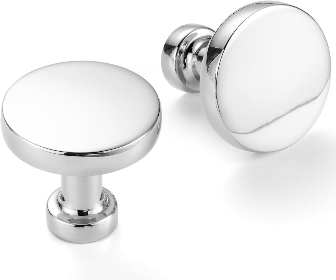 10 Pack 1-1/4 Inch Polished Chrome Cabinet Knobs Chrome Drawer Knobs Round Chrome Cabinet Pulls, ZK2302 Kitchen Hardware for Cabinets Drawers Bedroom Dresser Cupboard Bathroom Vanity Closet