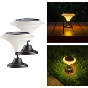 Solar Table Lights Outdoor, 2 Pack Classic Martini-Shaped Lanterns with Base & Ground Stakes, Waterproof LED Solar Powered Decorative Lights for Patio Table Garden Path (Warm White)