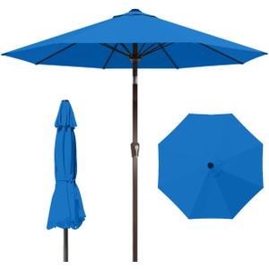 10FT Patio Umbrella Outdoor Market Umbrella with Crank and Tilt, 8 Flexible Fiberglass Ribs, UV-Resistant Waterproof Canopy for Patio, Deck, Garden, Backyard, Royal Blue