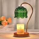 Green Candle Warmer Lamp with Timer, Dimmable Flower Candle Lamp Warmer, Birthday Gifts for Women, Mom, Female Friend, Glass Vintage Candle Lamp, Aromatic Candle Warmer Light for Vintage Room Decor