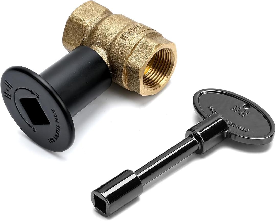 Skyflame 3/4 Inch Straight Gas Key Valve Kit for Fire Pit Fireplace with Flat Black Flange, and 3 Inches Universal Key