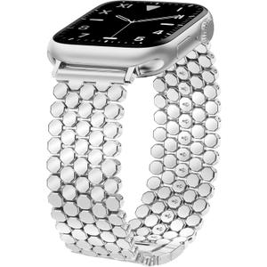 JR.DM Silver Bands Compatible with Apple Watch 38mm 40mm 41mm 42mm(S10/11) for Women Dressy Pretty Metal Honeycomb Luxury Elegant Strap Replacement for iWatch Series 11/10/9/8/7/SE/6/5/4/3/2/1