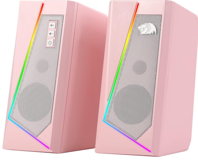 Redragon GS520 RGB Desktop Speakers, 2.0 Channel PC Computer Stereo Speaker with 6 Colorful LED Modes, Enhanced Sound and Easy-Access Volume Control, USB Powered w/ 3.5mm Cable, Pink