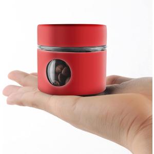 Coffee Canister Travel Jar, Mini Airtight Stainless Steel and Glass Food Storage Container Great for Coffee Bean and Coffee Grounds - Red, 1.4 oz