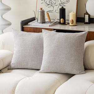 Kevin Textile Decorative Lined Linen Cushion Cover Throw Pillow Case for Bedroom, 24"x24"(61x61cm), Set of 2, Grey White