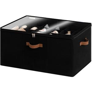 StorageWorks Shoe Organizer for Closet, Fits up to 24 Pairs, Shoe Cubby Storage Containers with Adjustable Dividers and Clear Cover, Black